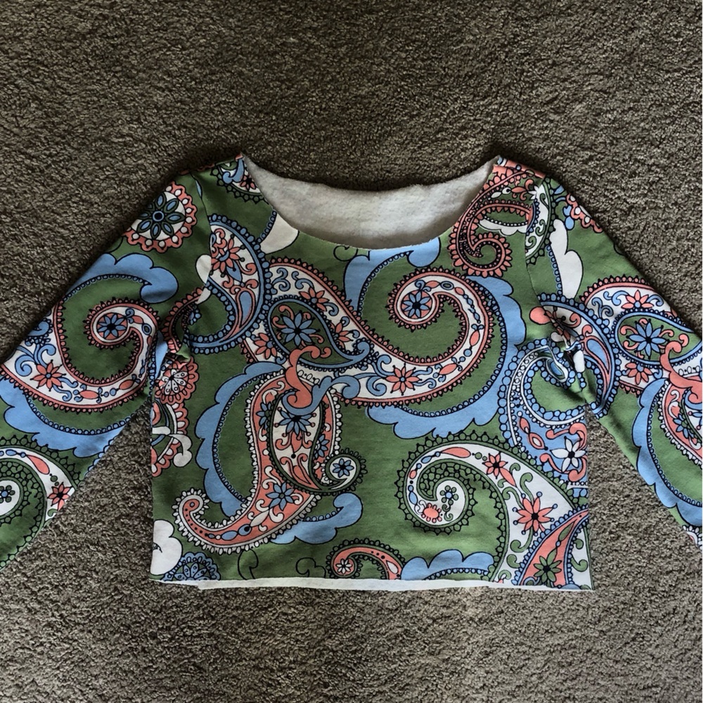 Talbots Green Paisley Cropped Sweater